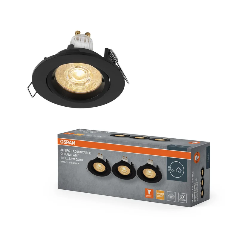 Foco empotrable LED OSRAM Twistlock GU10 giratorio 2,6 W 827 negro ⌀75 mm