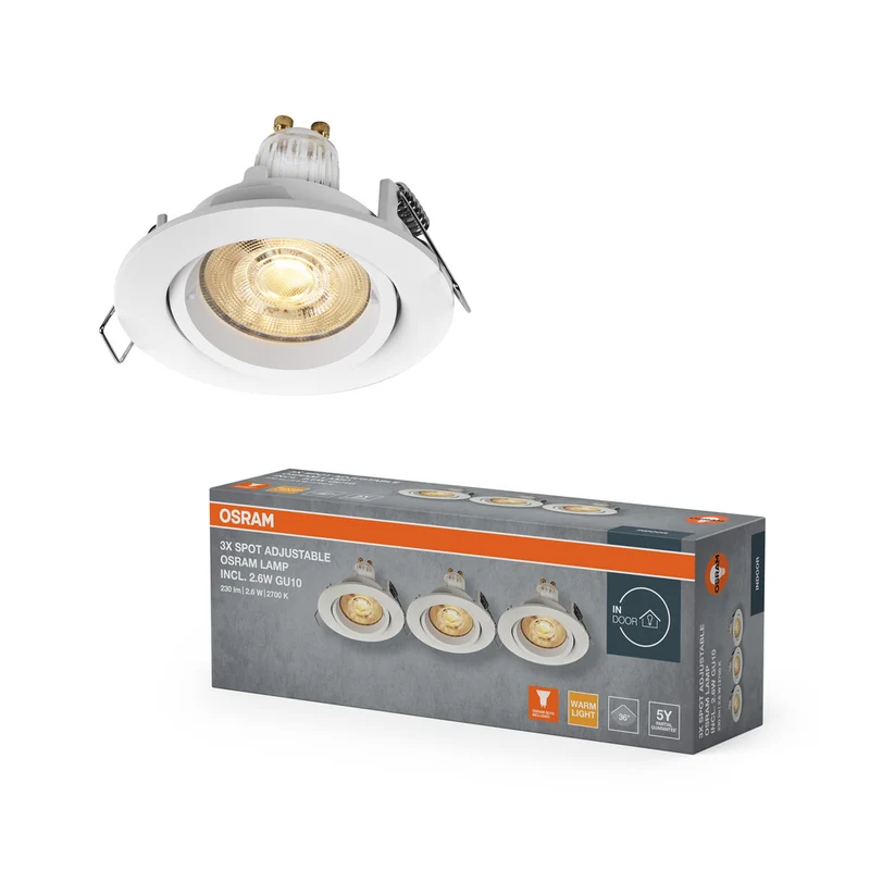 Foco empotrable LED OSRAM Spot Recess Twistlock GU10 ajustable 2,6 W 827 blanco ⌀75 mm