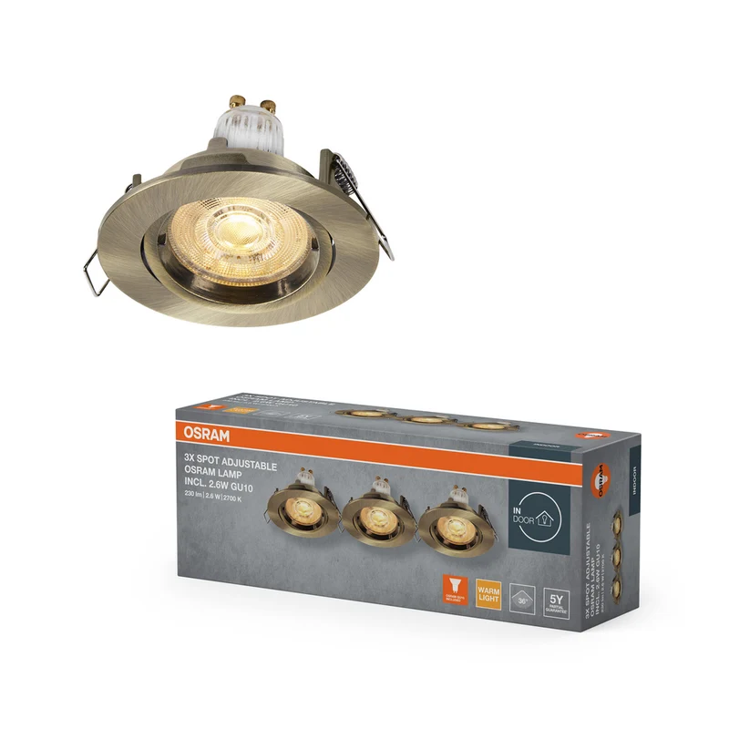 Foco empotrable LED OSRAM Twistlock GU10 giratorio de 2,6 W, latón verde, 75 mm de diámetro.