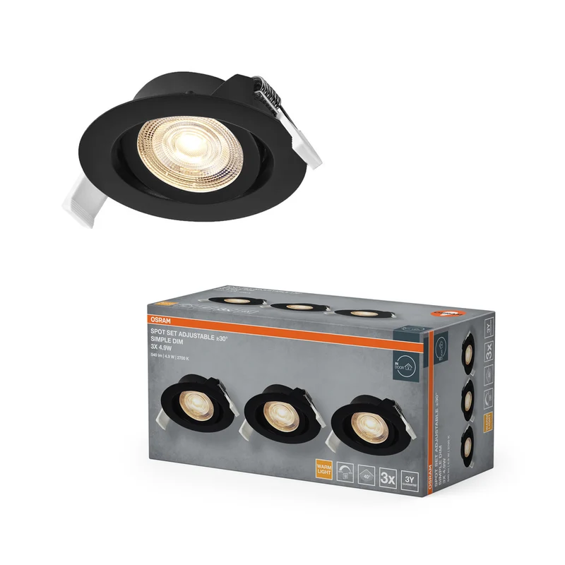 Conjunto de focos empotrables OSRAM LED Spot Recess Simple DIM 4,9 W 40° Negro ⌀75 mm