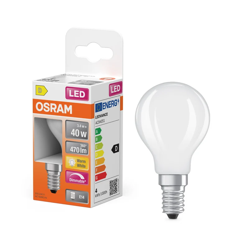 OSRAM LED Retrofit Classic P regulable 3,4 W 827 mate E14