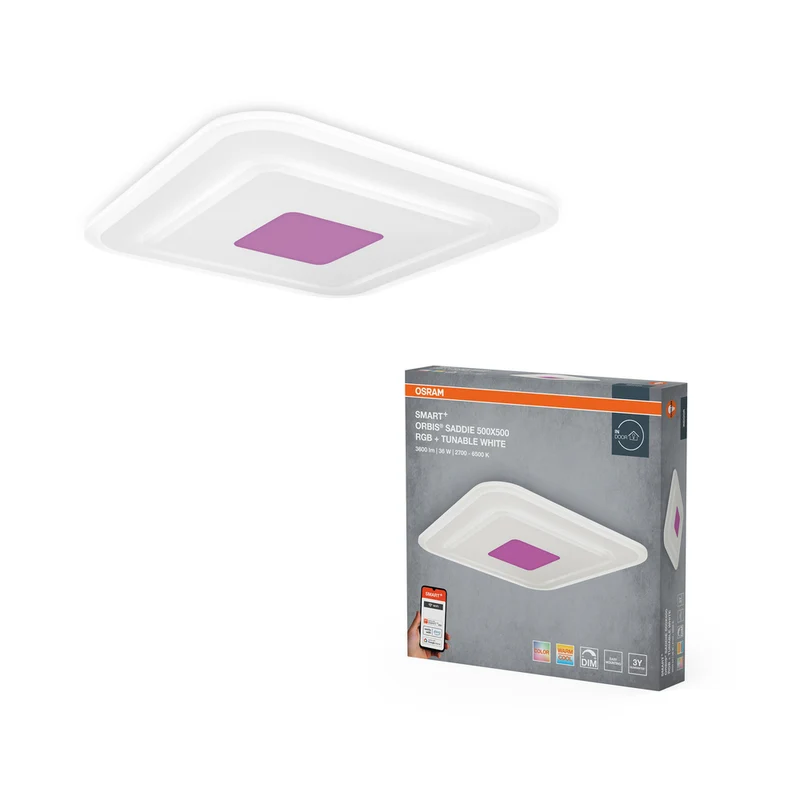 Lámpara de techo LED RGBW multicolor OSRAM Wifi SMART+ ORBIS SADDIE 50x50cm Blanco sintonizable 36W / 2700-6500K