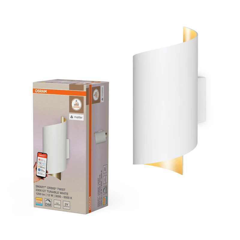 Aplique de pared LED OSRAM Matter SMART+ ORBIS TWIST 23x12,7cm Blanco sintonizable 12W / 3000-6500K blanco
