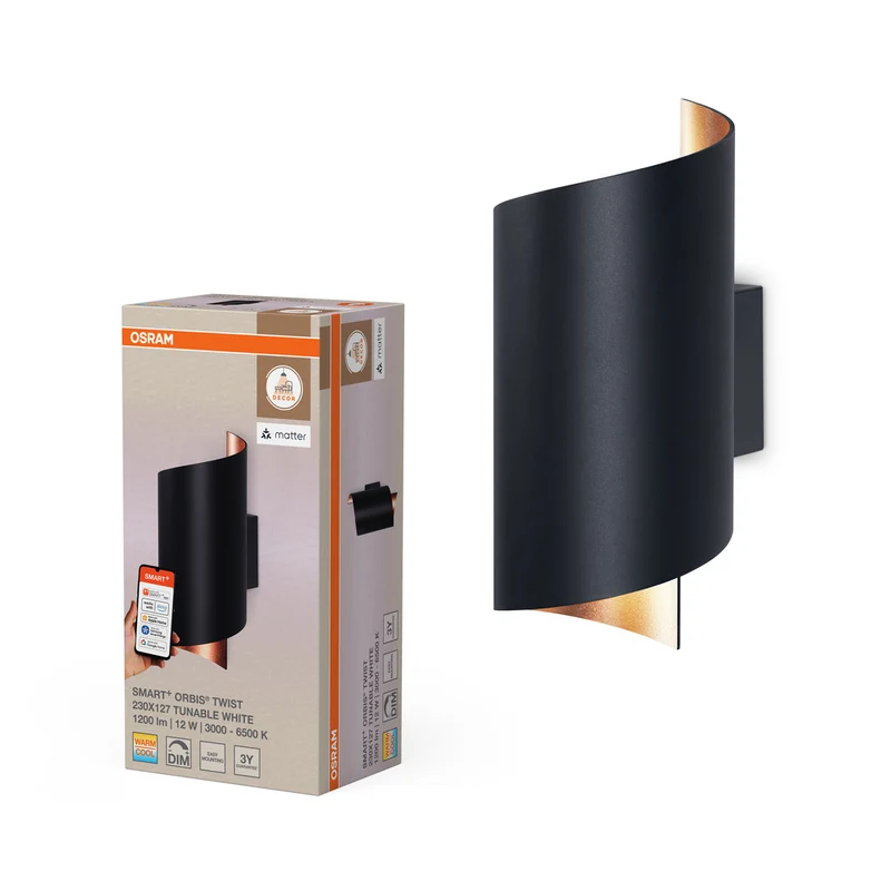 Aplique de pared LED OSRAM Matter SMART+ ORBIS TWIST 23x12,7cm Blanco sintonizable 12W / 3000-6500K negro