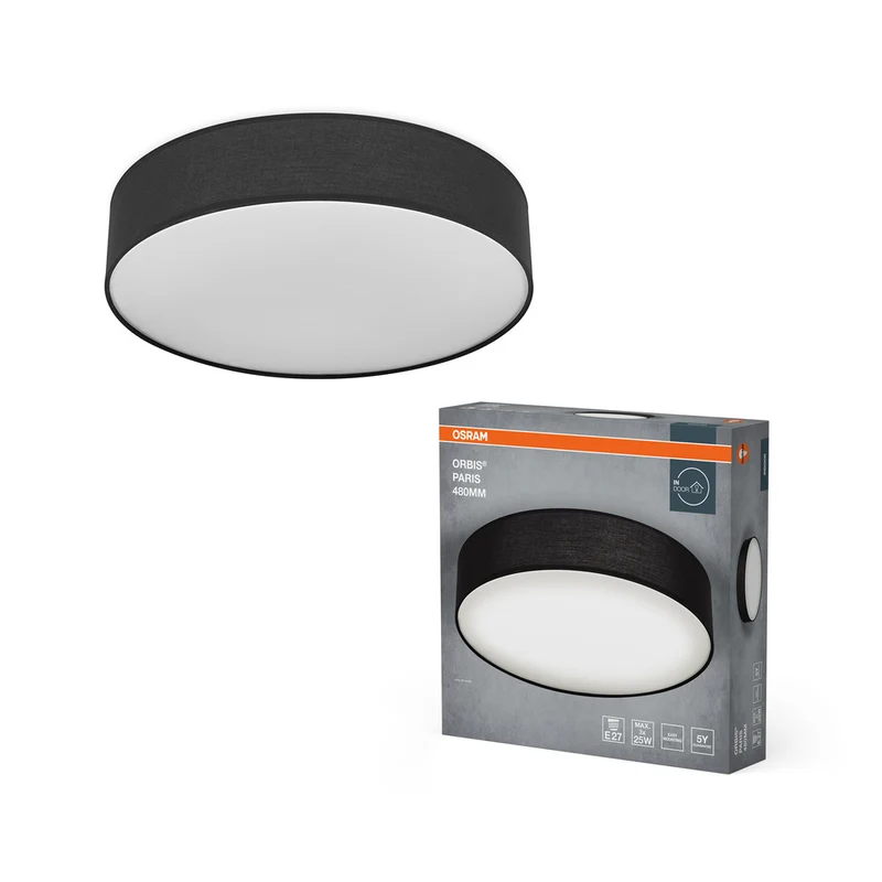 Lámpara de techo OSRAM ORBIS PARIS de 480 mm, negra, 3 bombillas E27