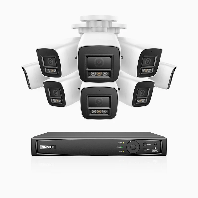 H1200 - Kit de 8 cámaras de vigilancia PoE de 4K 12MP con videograbador NVR de 8 canales, EXIR Visión Nocturna, detección de humanos y vehículos, H.265+, micrófono incorporado, IP67
