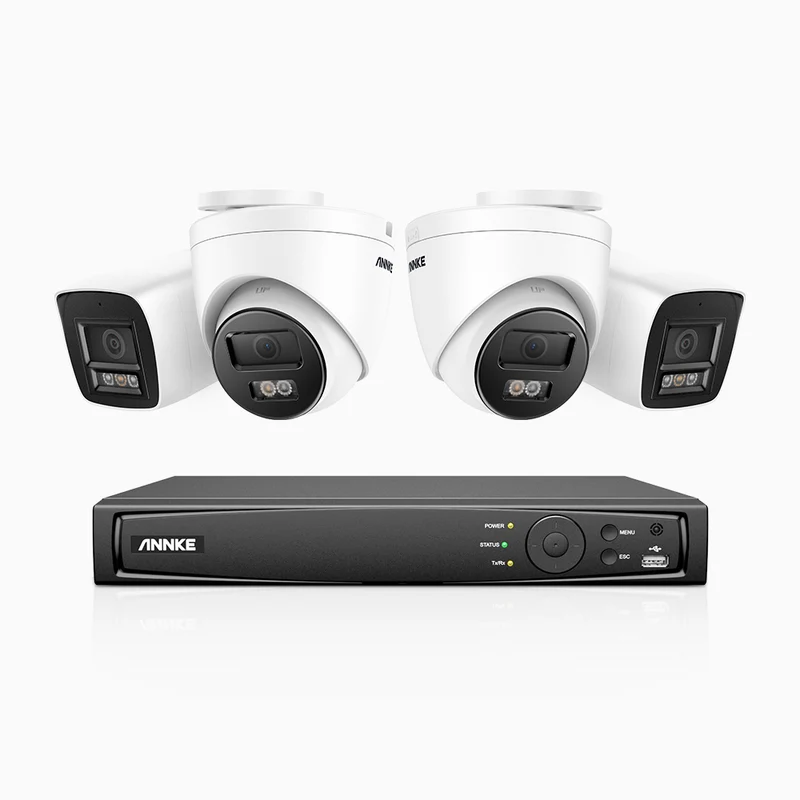 H1200 - Kit de vigilancia PoE de 4K 12MP con 2 cámaras bullet y 2 cámaras domo y videograbador NVR de 8 canales, EXIR Visión Nocturna, micrófono integrado, compatibile con Alexa
