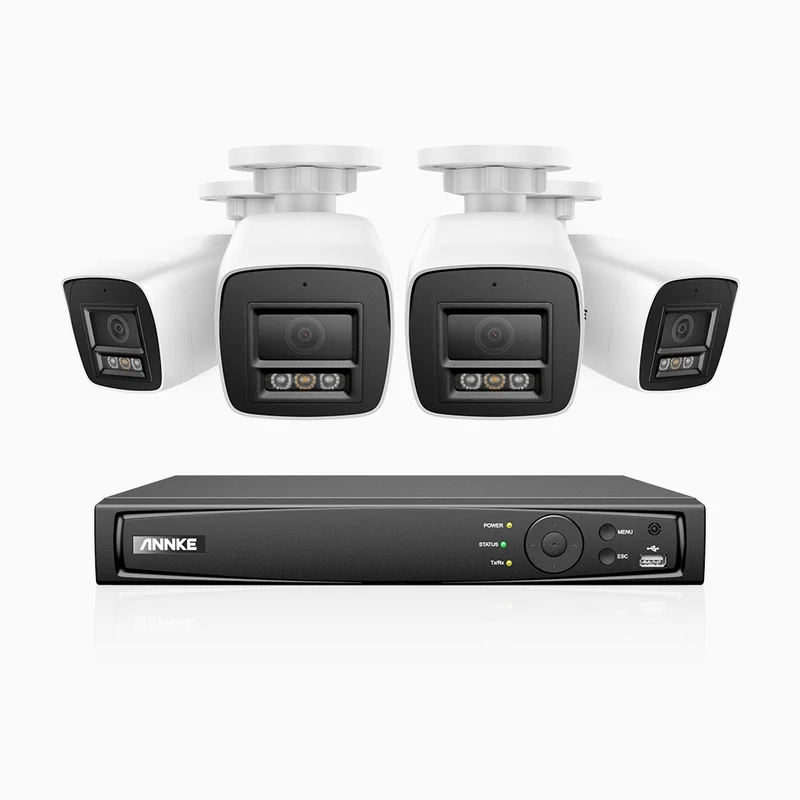 H1200 - Kit de 4 cámaras de vigilancia PoE exterior de 4K 12MP con grabador de 8 canales, EXIR Visión Nocturna, detección de humanos y vehículos, H.265+, micrófono incorporado, IP67