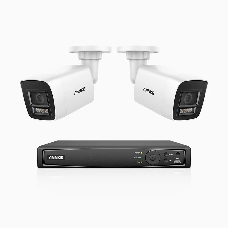 H1200 - Kit de 2 cámaras de vigilancia PoE de 4K 12MP con videograbador NVR de 8 canales, EXIR Visión Nocturna, detección de humanos y vehículos, H.265+, micrófono incorporado, IP67