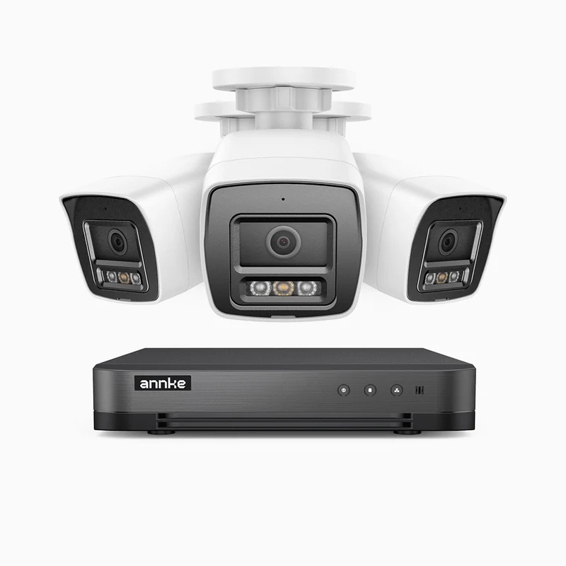 H800 - Kit de 3 cámaras de vigilancia PoE de 4K con videograbador NVR de 8 canales, Visión nocturna a color e infrarrojos, detección de humanos y vehículos, micrófono integrado, ángulo de visión 96º