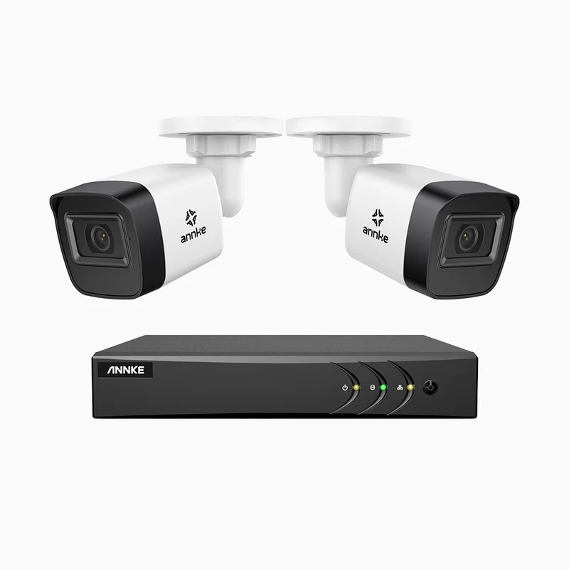EL200 - Kit de 2 cámaras de vigilancia 1080p con grabador de 8 canales, DVR inteligente con detección de humanos y vehículos, visión nocturna por infrarrojos de 20 metros, señal de salida 4-en-1, IP67