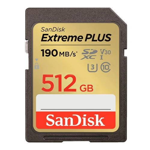 Tarjeta de Memoria Sandisk 512GB Extreme PLUS SDXC Class 10 USH-3 V30 Flash Memory Card