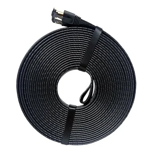 Cables de Red PPA 50 Ft. Flat CAT 8 Snagless Ethernet Cable Negro