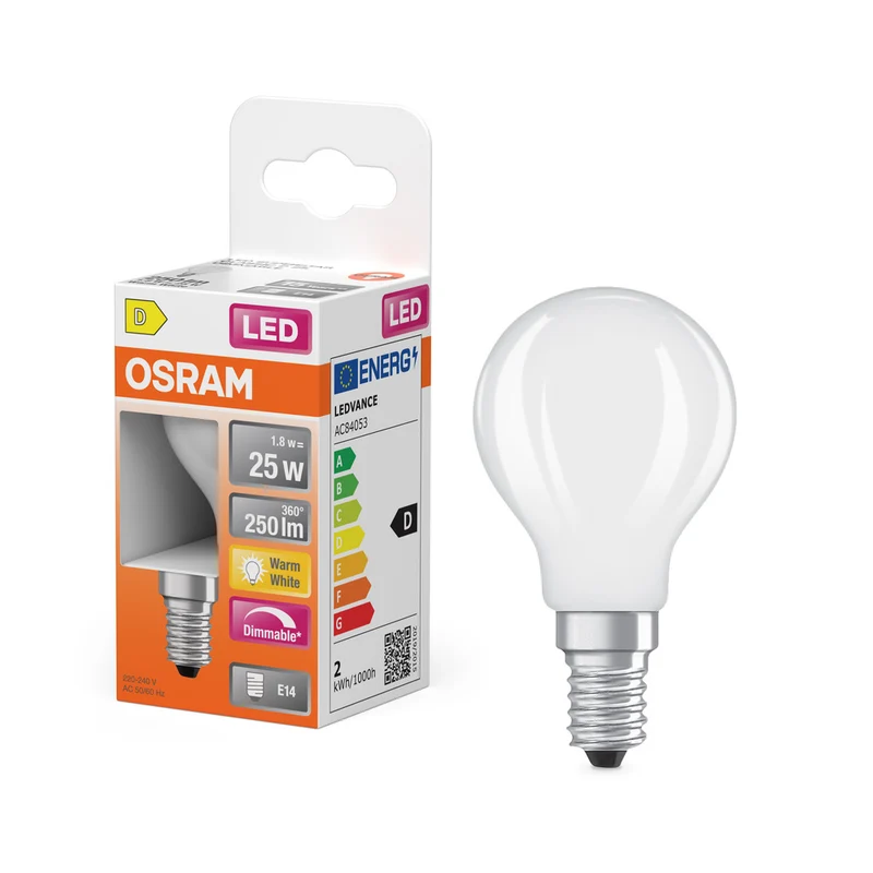 OSRAM LED Retrofit Classic P regulable 1,8 W 827 mate E14