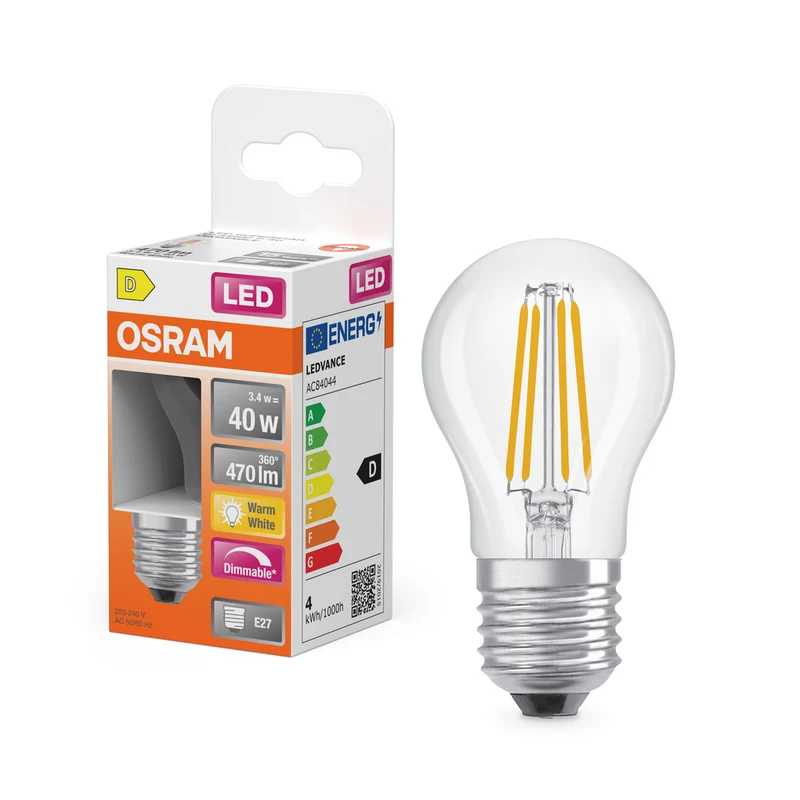 OSRAM LED Retrofit Classic P regulable 3,4 W 827 transparente E27