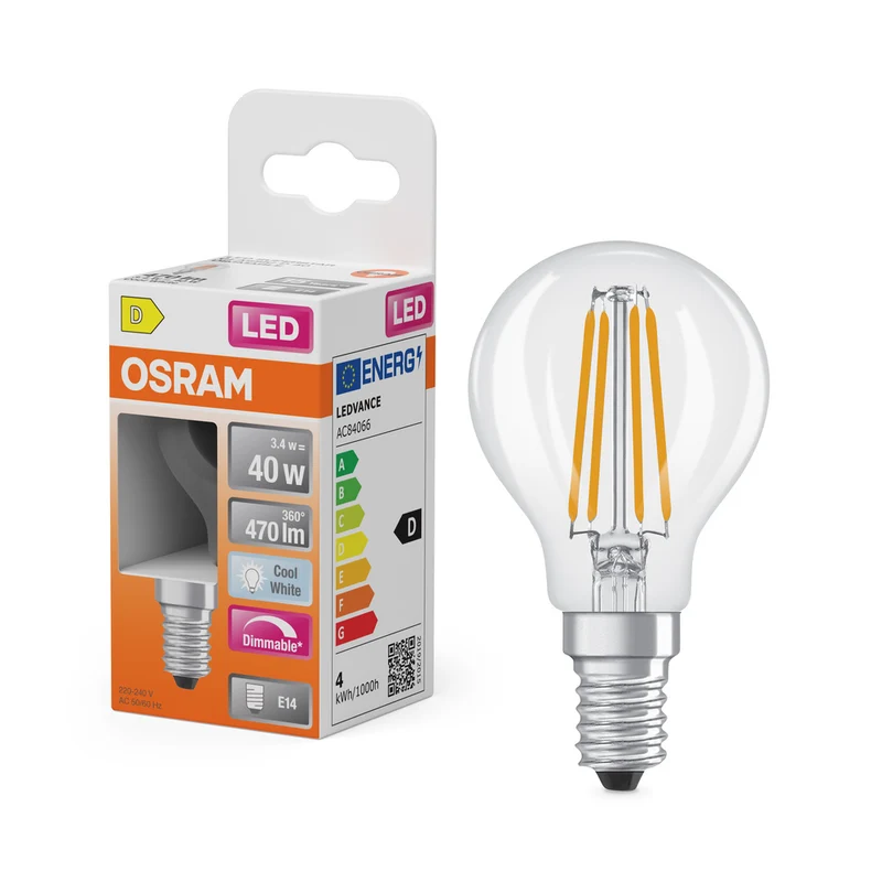 OSRAM LED Retrofit Classic P regulable 3,4 W 840 transparente E14