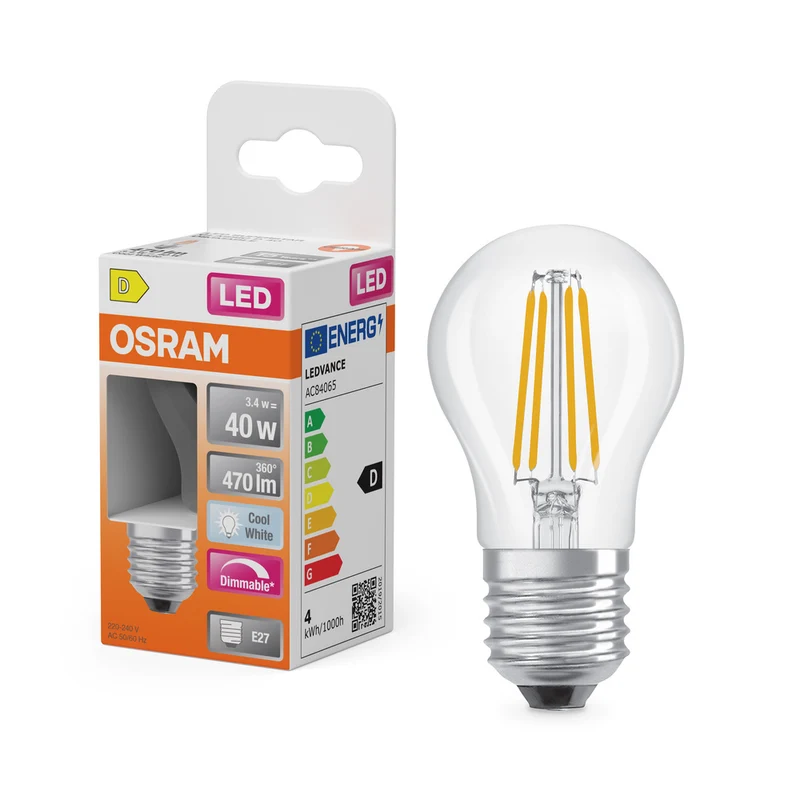 OSRAM LED Retrofit Classic P regulable 3,4 W 840 transparente E27
