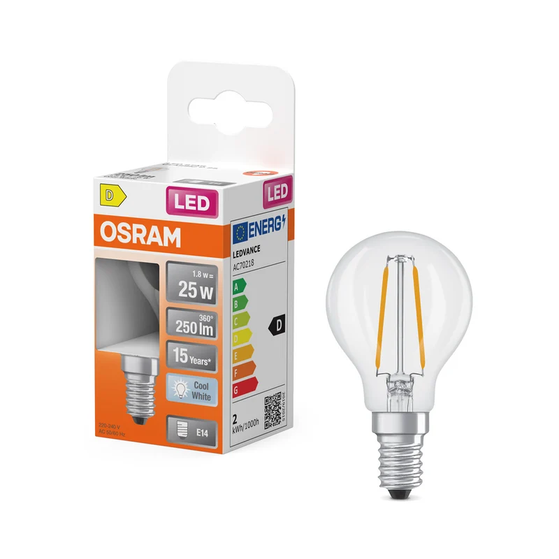 OSRAM LED Retrofit Classic P 1,8 W 840 transparente E14