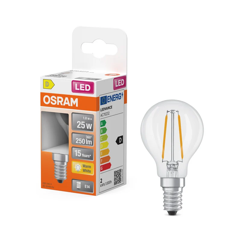 OSRAM LED Retrofit Classic P 1,8 W 827 transparente E14