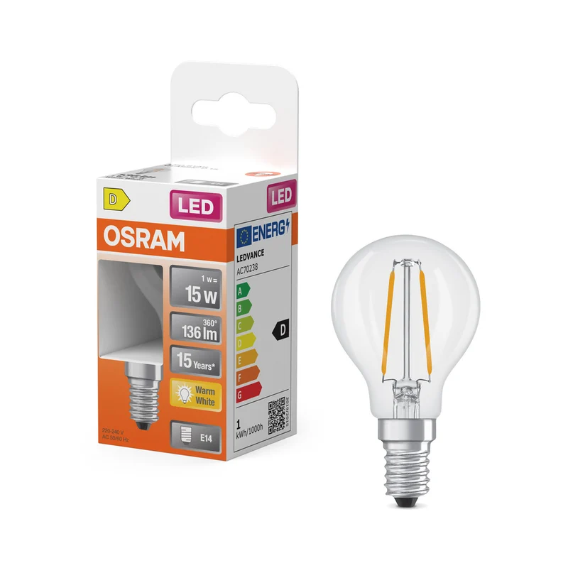 OSRAM LED Retrofit Classic P 1W 827 transparente E14