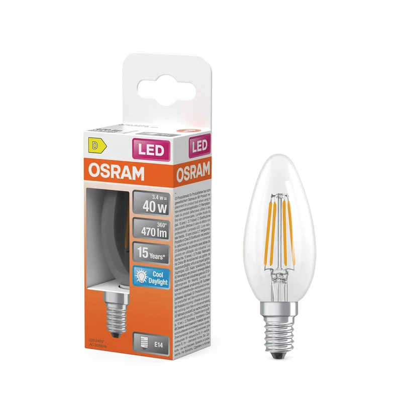 OSRAM LED Retrofit Classic B 3,4 W 865 transparente E14