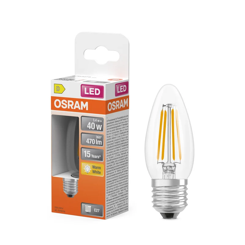 OSRAM LED Retrofit Classic B 3,4 W 827 transparente E27