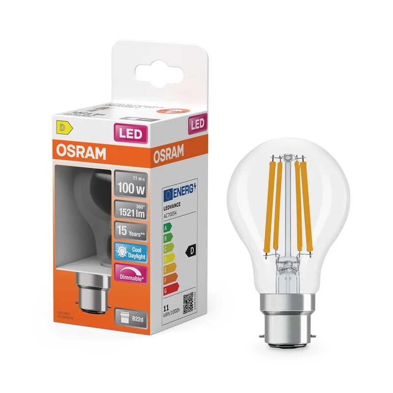 OSRAM LED Retrofit Classic A regulable 11W 865 transparente B22d