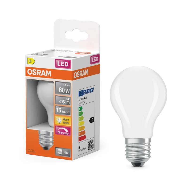 OSRAM LED Retrofit Classic A regulable 5,9 W 827 mate E27