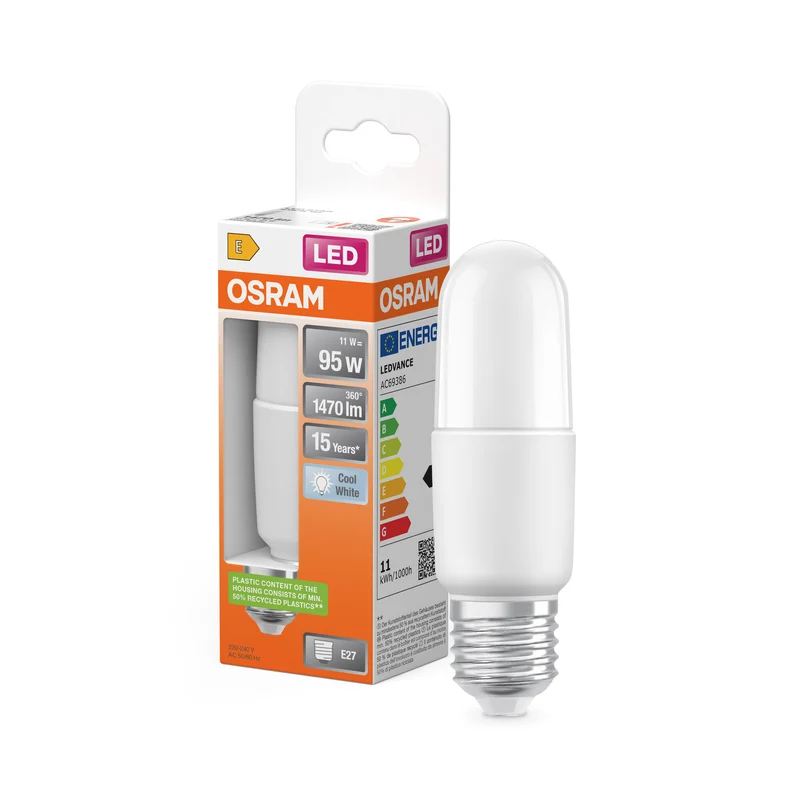 Lámpara OSRAM LED PCR CLASSIC STICK con forma de barra, lámpara LED, mate, 11 W, 1470 lm, 4000 K, CRI 80
