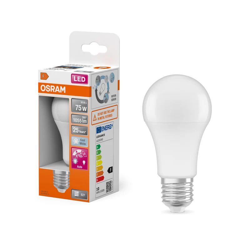 OSRAM LED Classic A con sensor de movimiento y luz diurna 10W 840 mate E27