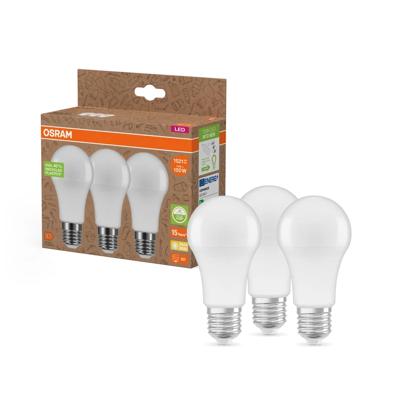 LÁMPARAS LED PCR DE OSRAM CON CASQUILLO CLÁSICO A en forma de A, lámpara LED, mate, 14 W, 1521 lm, 2700 K, CRI ≥80