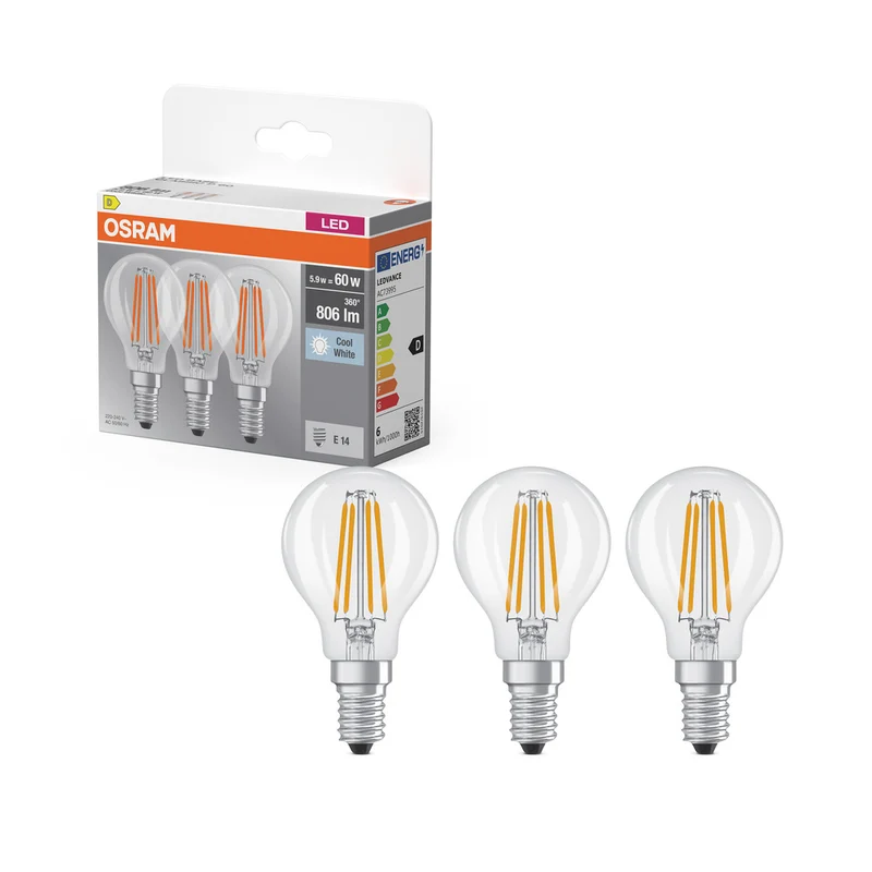 Base LED OSRAM Classic P 5,9 W 840 transparente E14