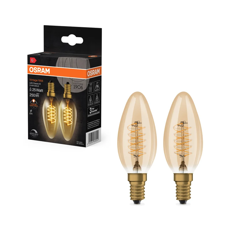 OSRAM Vintage 1906 Lámpara LED CLASSIC A,B,P SLIM FILAMENT regulable 3,4 W 822 Oro E14