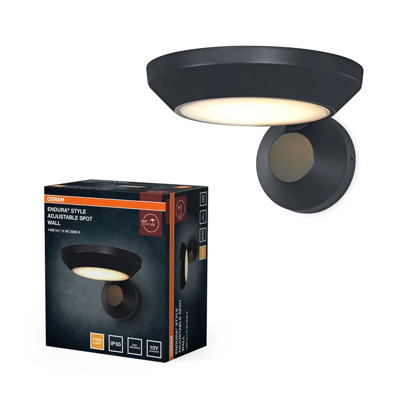 Lámpara de pared para exterior ENDURA Style ajustable Spot IP65, gris oscuro, 12 W, 930 lm, 3000 K, ángulo de haz de 100°, 50 000 h, IP65