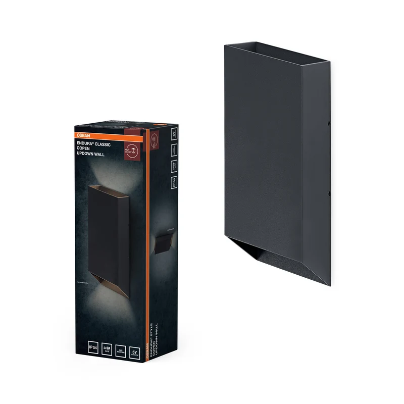 Lámpara de pared para exterior OSRAM, lámpara de pared para exterior, gris oscuro, GU10, 2 bombillas, 0-5 W, IP54, carcasa de aluminio, difusor de cristal, 25 000 h de vida útil