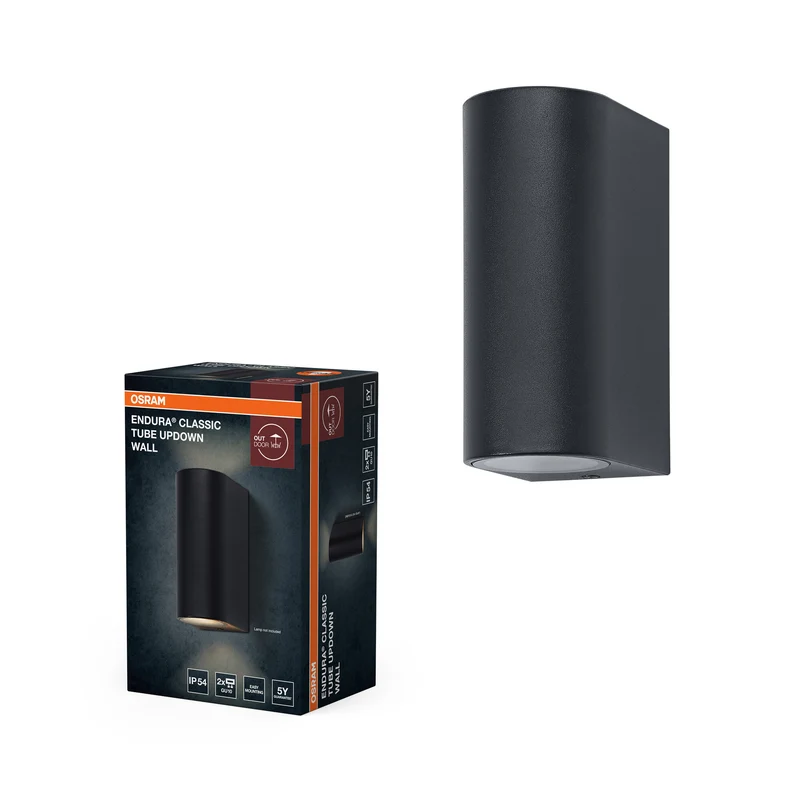 Lámpara de pared para exterior OSRAM, lámpara de pared para exterior, gris oscuro, GU10, 2x5 W máx., IP54, cristal, 25 000 h de vida útil, nailon con fibra de carbono, IK06