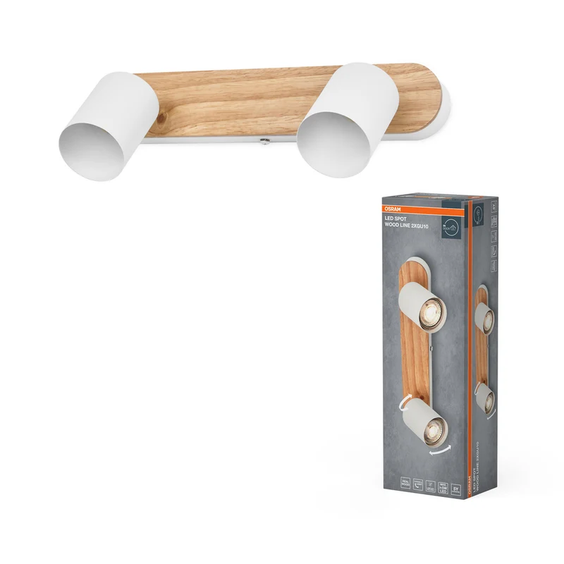 Lámpara de techo OSRAM LED Spot Wood Line 2xGU10 blanca y decoración de madera