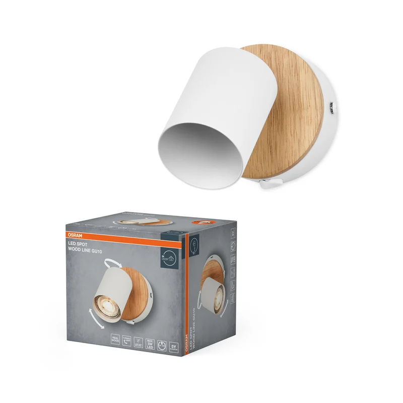 Aplique de pared OSRAM LED Spot Wood Line 1xGU10 blanco y decoración de madera