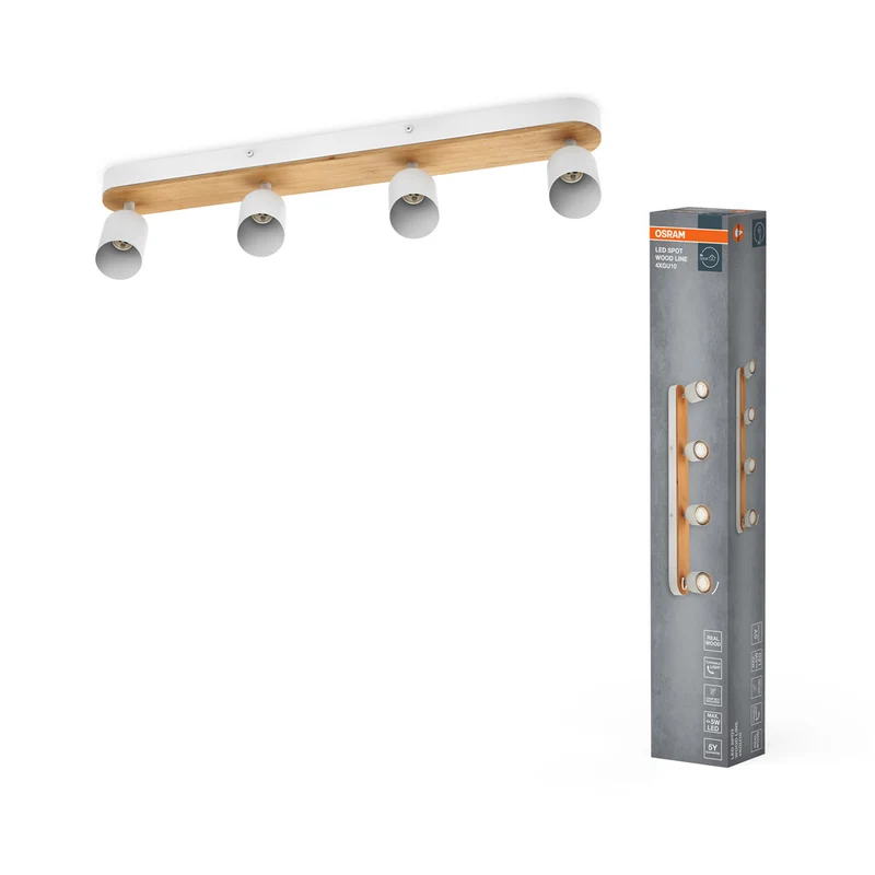 Lámpara de techo OSRAM LED Spot Wood Line 4xGU10 blanca y decoración de madera