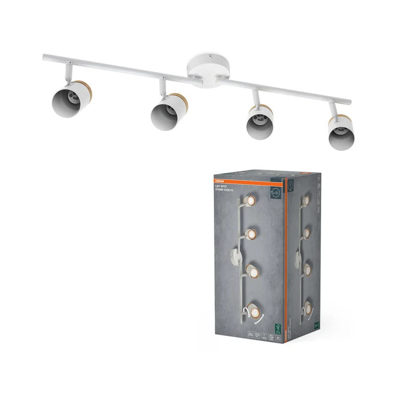 Lámpara de techo OSRAM LED Spot Stamp 4xGU10 blanca y madera
