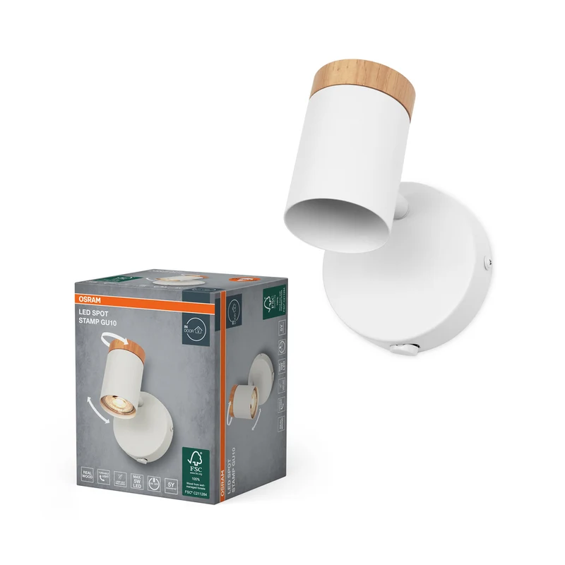 Aplique de pared OSRAM LED Spot Stamp 1xGU10 blanco y madera