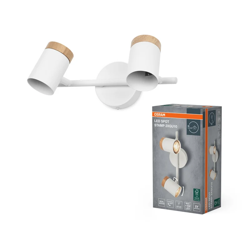 Lámpara de techo OSRAM LED Spot Stamp 2xGU10 blanca y madera