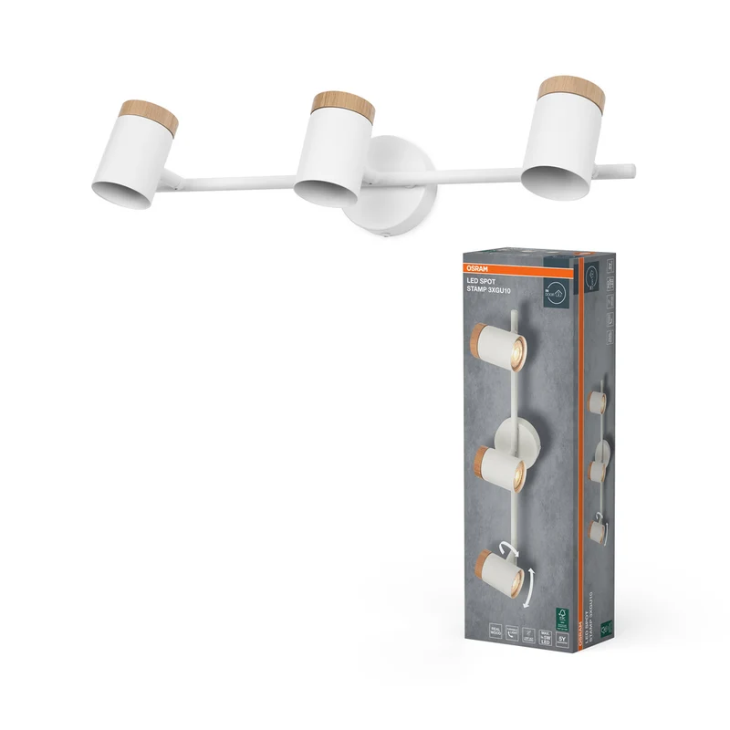 Lámpara de techo OSRAM LED Spot Stamp 3xGU10 blanca y madera