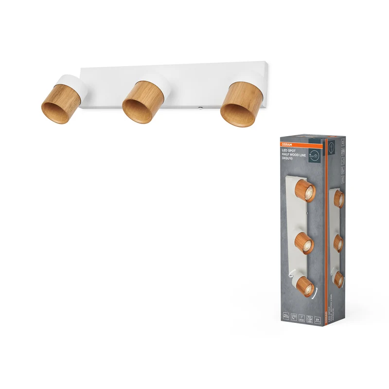 Foco LED OSRAM Half Wood Line, luz de techo 3xGU10, blanco y decoración de madera
