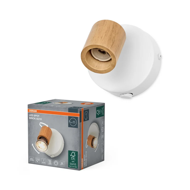 Aplique de pared OSRAM LED Spot Brick 1xGU10 blanco y madera