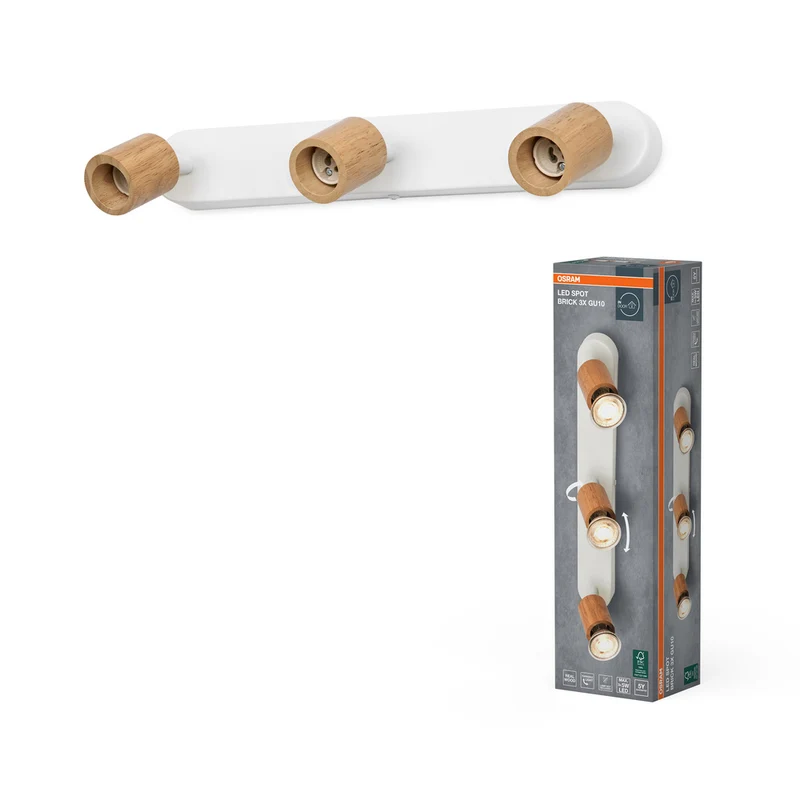 Lámpara de techo OSRAM LED Spot Brick 3xGU10 blanco y madera