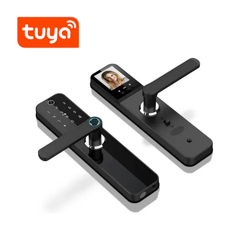 Cerradura + camara WIFI Tecnologia Tuya pantalla + huella + código + tarjeta + APP 300 usuarios recargable TK-HR08-P Marca: Tuya