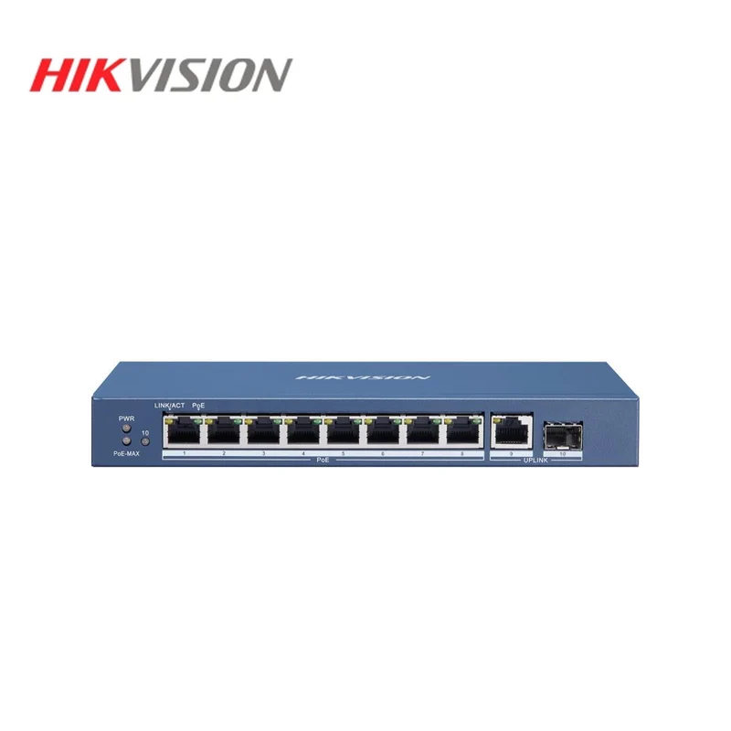 Switch 8 puertos PoE Gigabit 802.3 af/at (30 Watts) 120 watts en total Marca: Hikvision