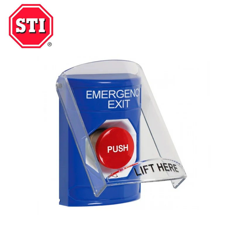 Botón momentáneo con cubierta azul STI / texto salida de emergencia SS2421EXES Marca: STI