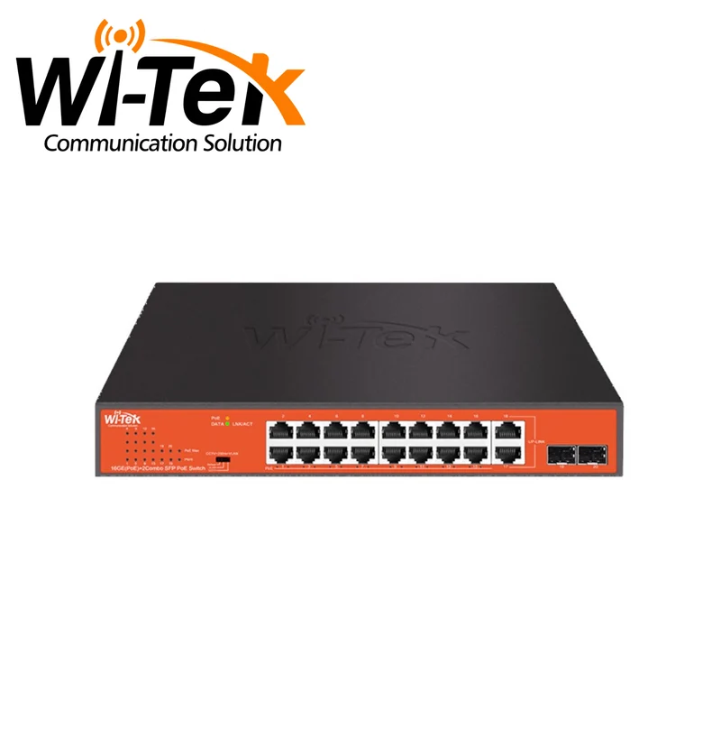 Switch de 16 puertos PoE, 802.3af/at, 2 puertos Combo para Uplink, 185 Watts WI-PS318GFH Marca: WI-TEK